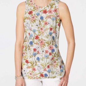 J. Jill Linen Buttoned-Back Floral Sleeveless Casual Spring Top Sz Small